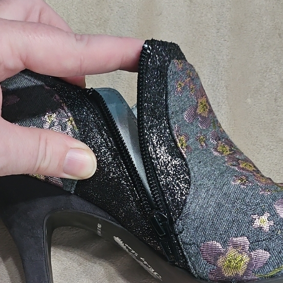 Gray Floral Ankle Booties with Side Zip - Picture 11 of 12